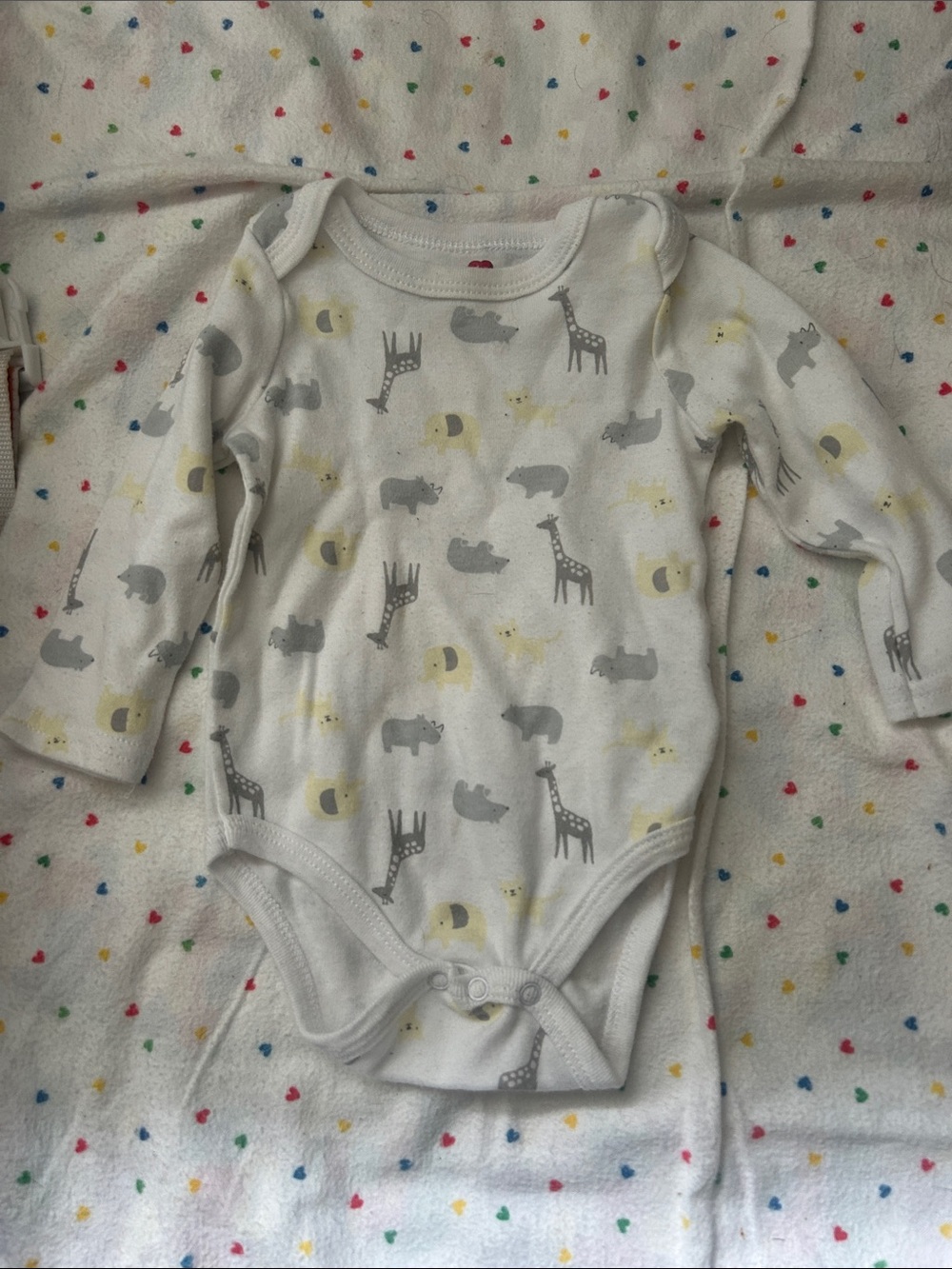 Long-Sleeve Baby One-Piece with Gray Safari Animals and Yellow Accents